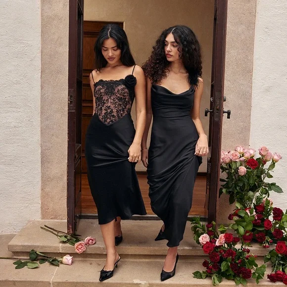 Classic Black Satin & Lace Corset Cocktail Dress by House of CB - Picture 3 of 11